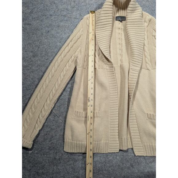Classic Alpaca Tan Open Cable Knit Cardigan Sweater Small Made In Peru - Picture 4 of 6